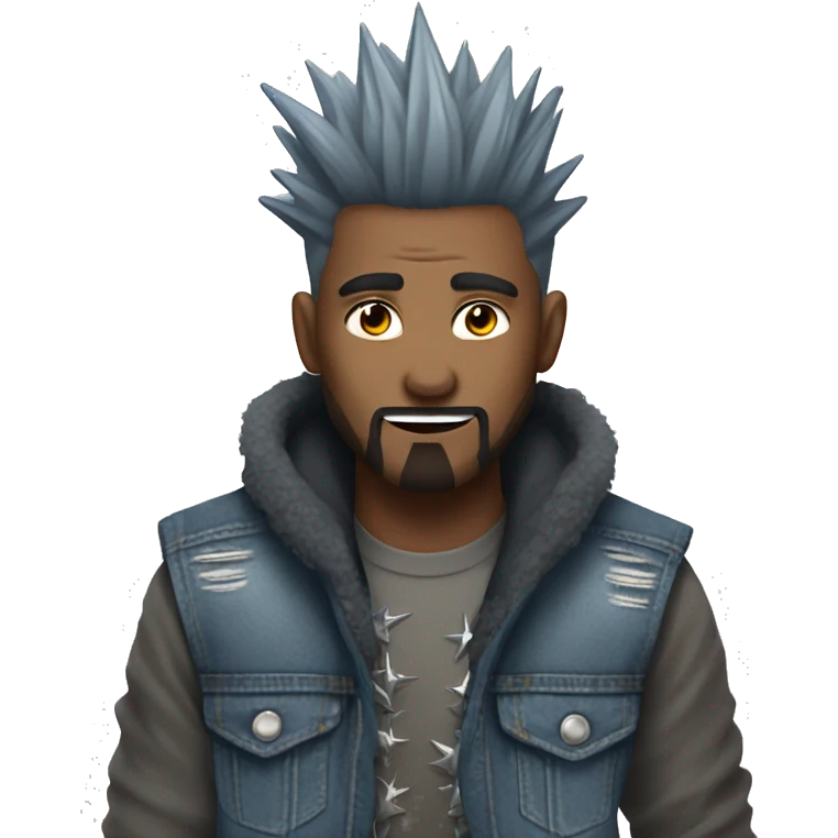 Edge lord with spikey frosted tips and a denim vest  emoji
