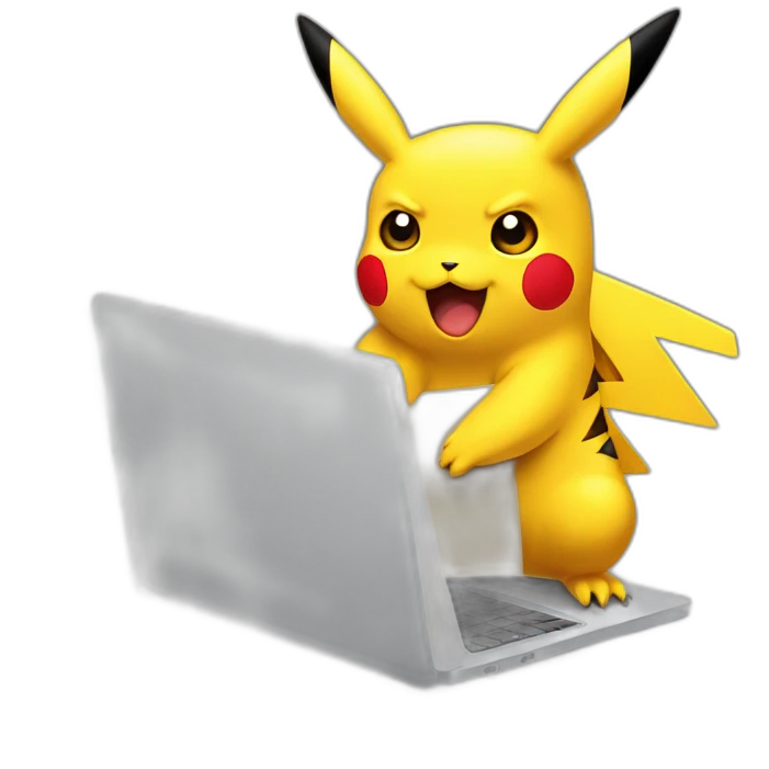 Angry pikachu behind a laptop emoji