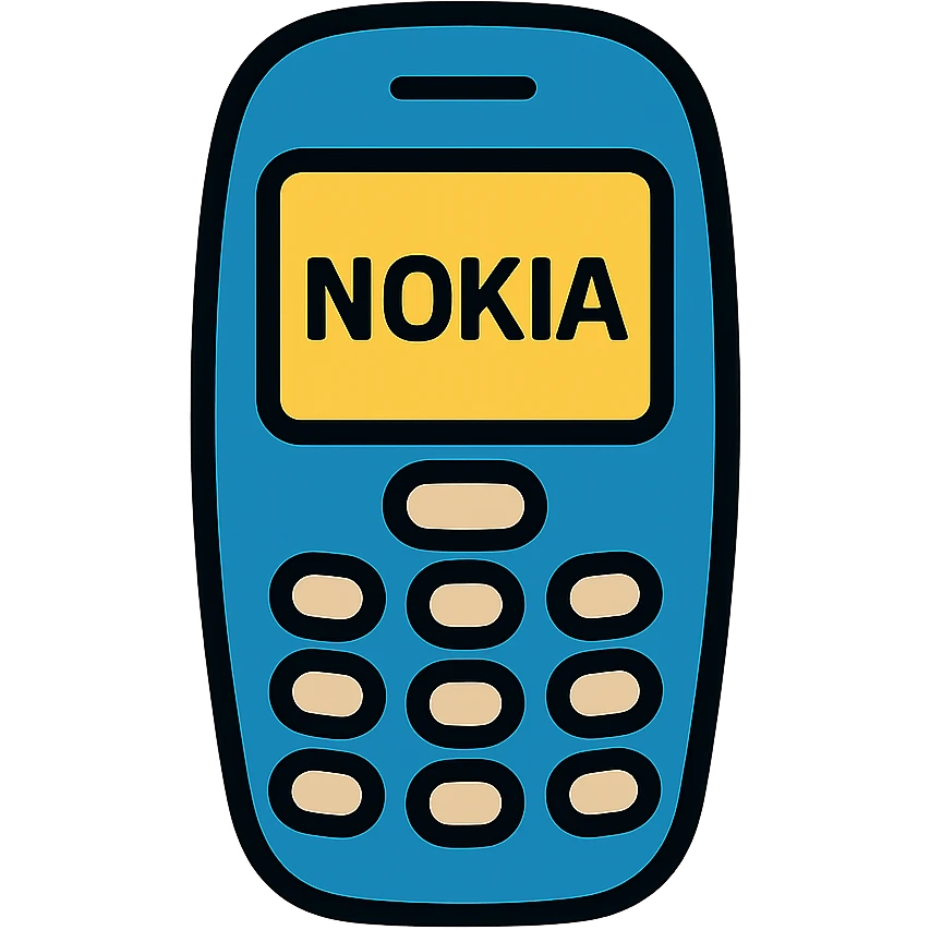 Classic Nokia mobile phone with 'Nokia' text on screen emoji