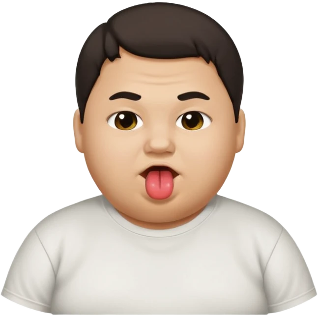 Fat teen from kosovo with flat hair covering his forehead, with his tongue out emoji
