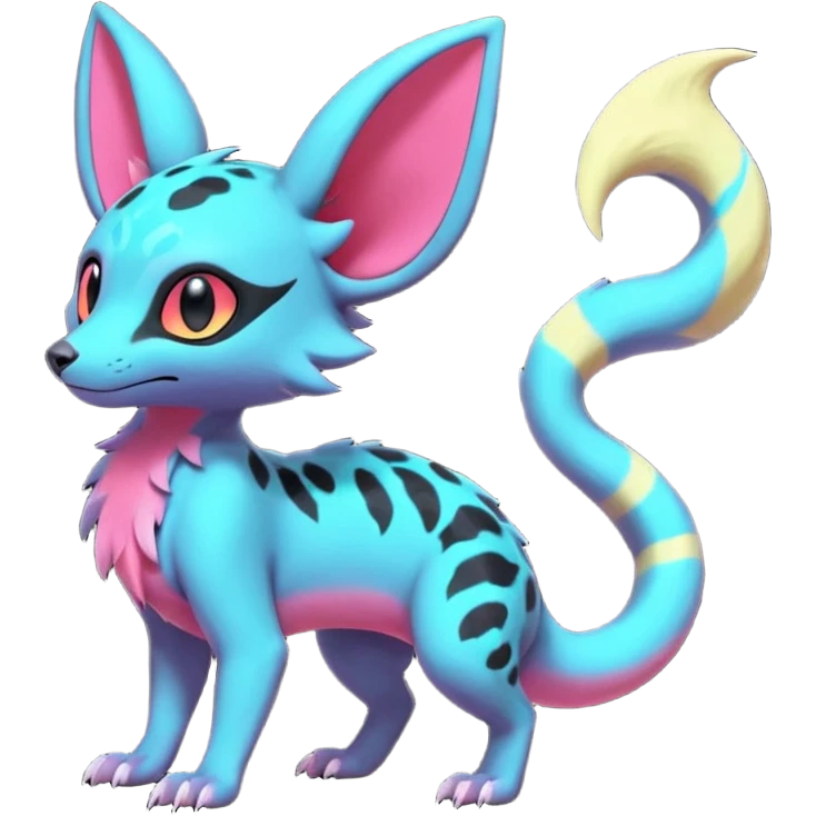 Neon pastel Salandit-Umbreon-Genet-Noivern-Civet-Hybrid (Full body) emoji