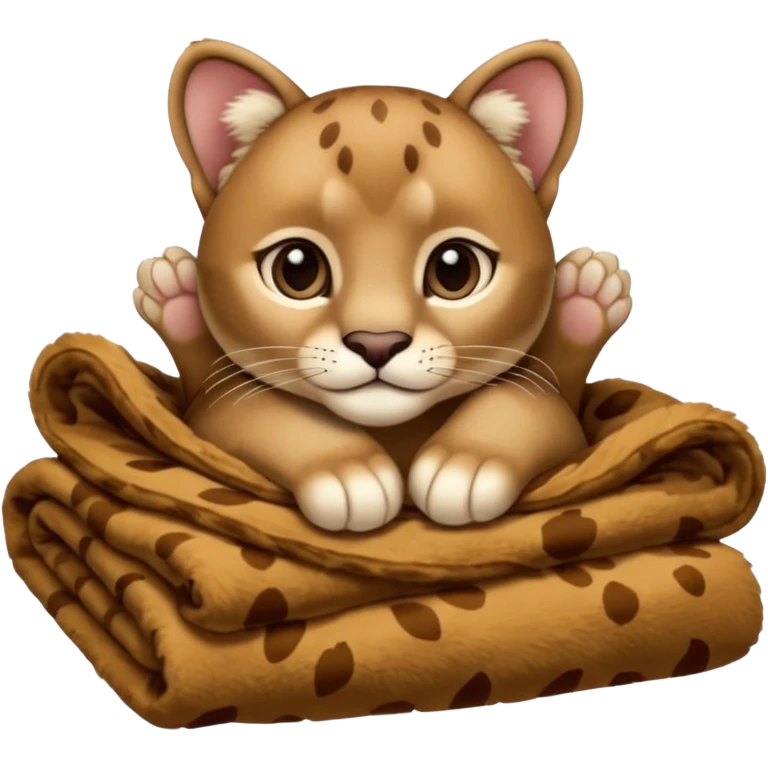 Cozy puma cougar cub in blanket with paws emoji