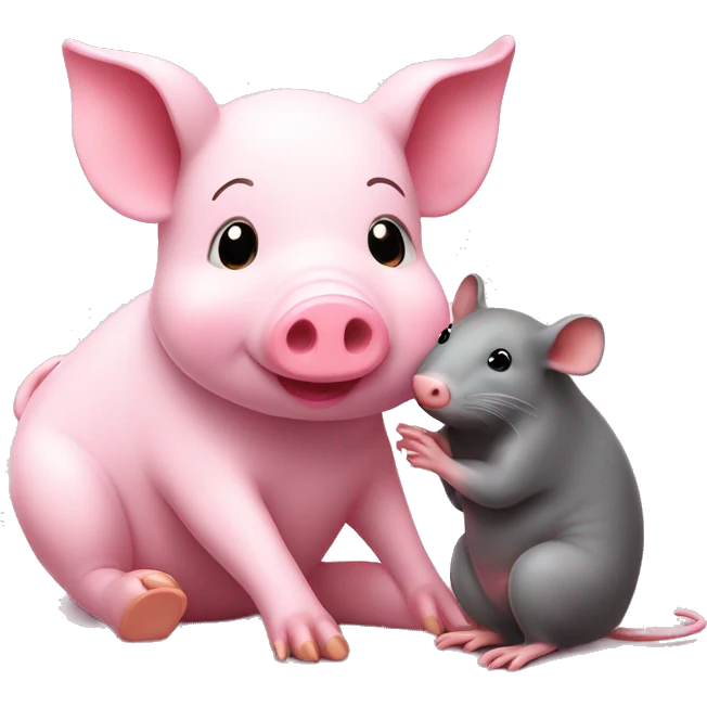 cute little pink piggy cuddles with cute big rat emoji
