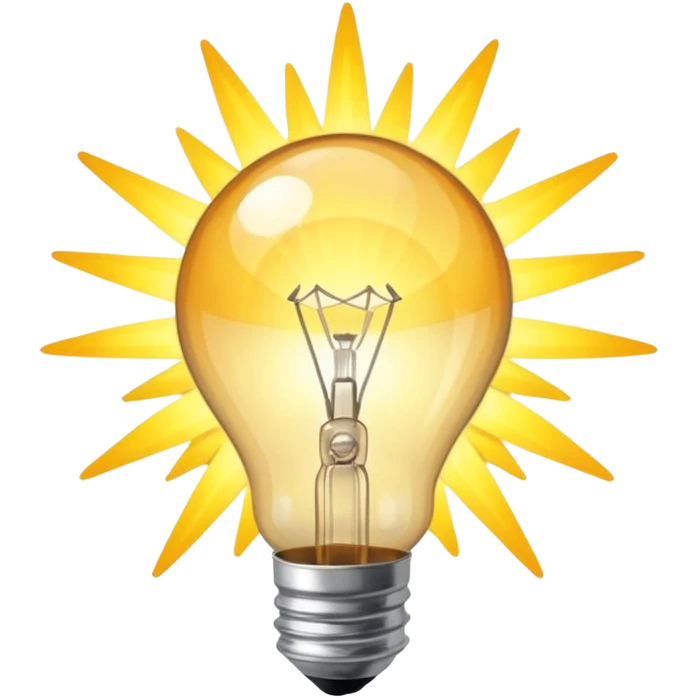 eine glühbirne mit hellen strahlen, die von innen nach außen strahlen wie ein stern emoji