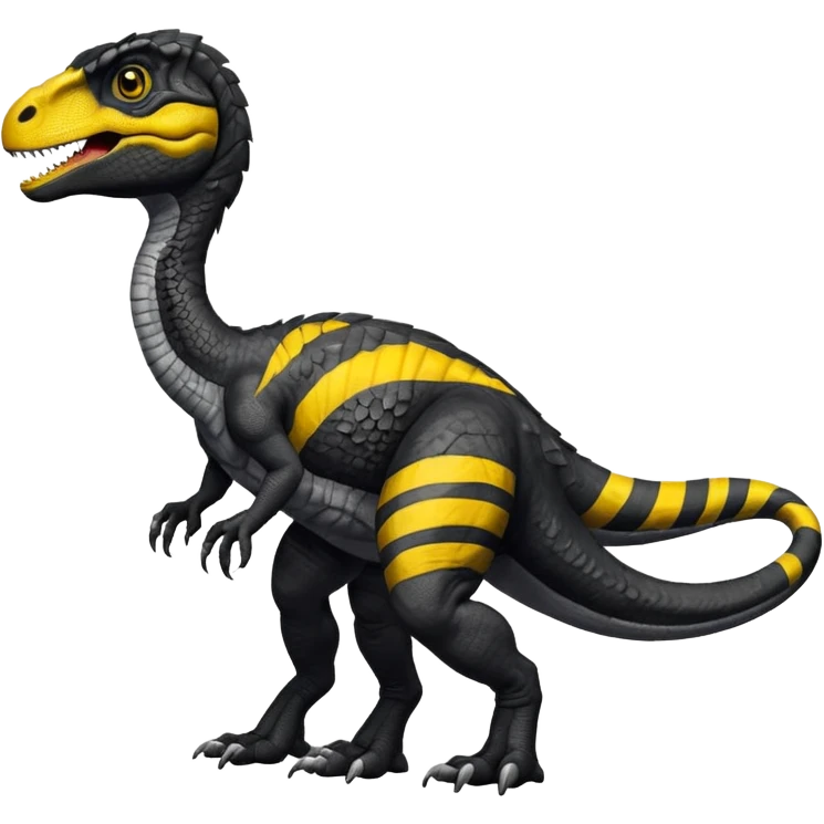 realistic black velociraptor with a yellow stripe on its back emoji