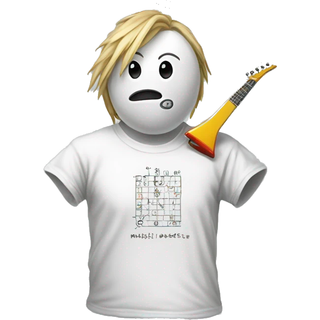 White t-shirt that says Math Rockers in scrbble looking letters emoji