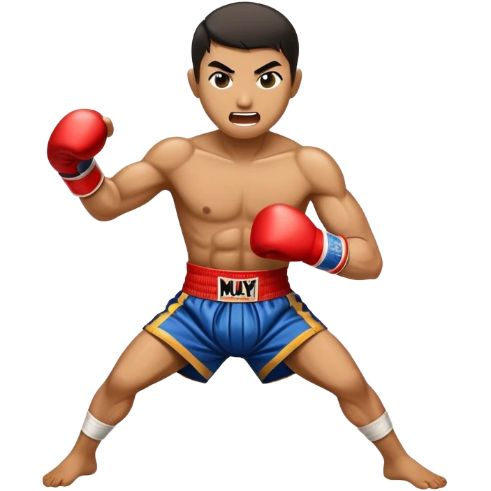 Cinematic Realistic Muay Thai Pop Culture Emoji, depicted with an action-packed portrayal of traditional Thai boxing rendered with bold textures and energetic, dramatic lighting. emoji