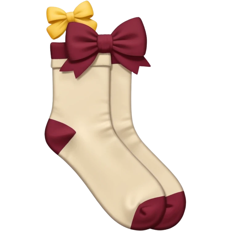 beige socks with a burgundy bow in a classic knot style, emoji style emoji