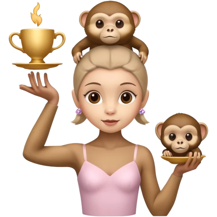 ballerina with a capuchin monkey head and a cup balanced on the head emoji