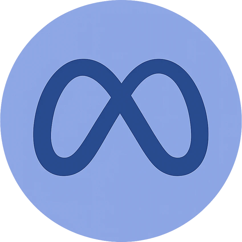 Reimagine the Meta logo in a minimalistic, flat blue style consistent with previous icons. Place the blue Meta infinity symbol on a circular blue background. Use clean and simple lines, minimal use of other colors, and a fully transparent background outside the circle. Prioritize clarity and recognizability. emoji