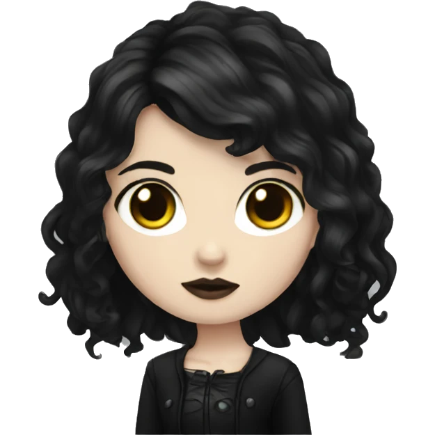 white girl, dark hair, goth style emoji