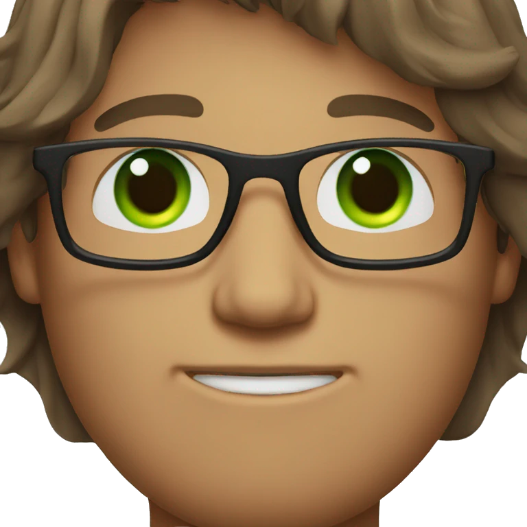 medium brown hair guy with glasses and green eye emoji