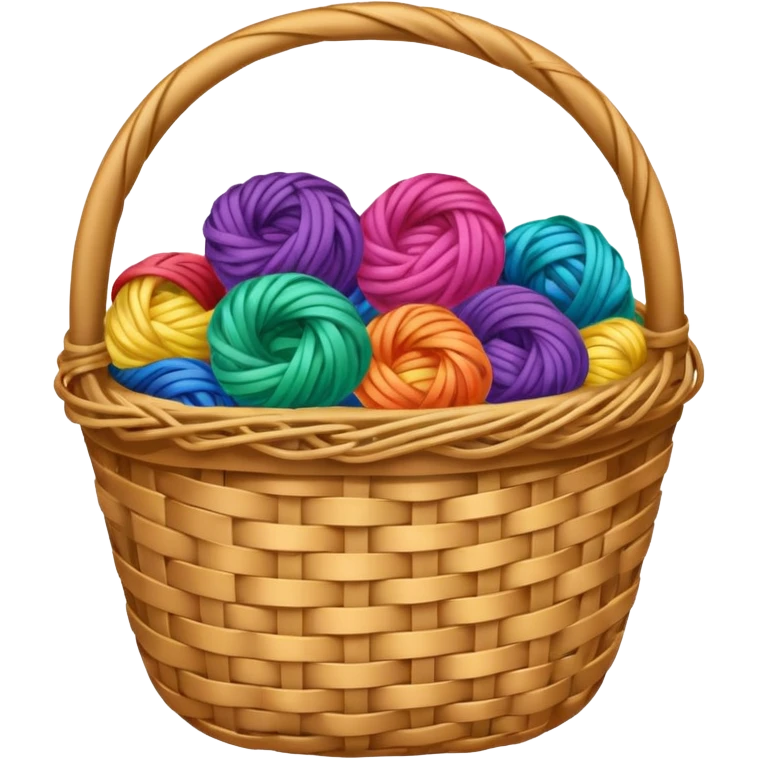 A basket with tangled rainbow yarn spilling slightly over the side. emoji