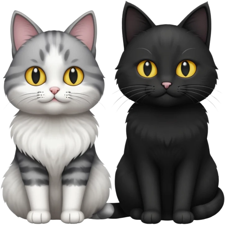 White and grey cat and black cat emoji