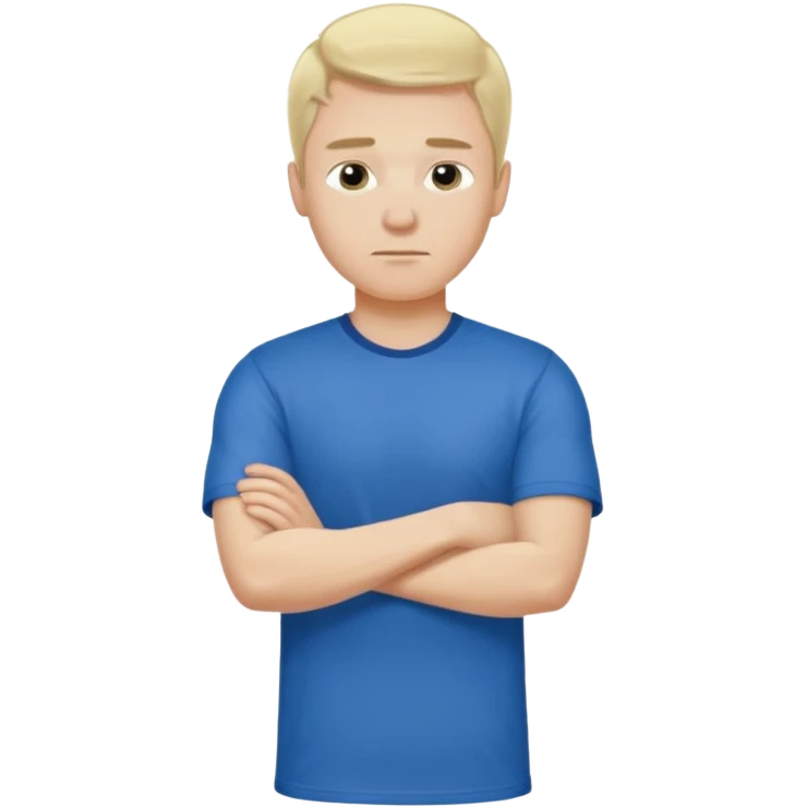 Pale blond man in blue football t shirt crossed arms from cold emoji