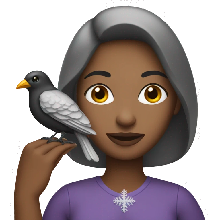 A white woman holding a bird on her hands and wearing a christmas makeup emoji