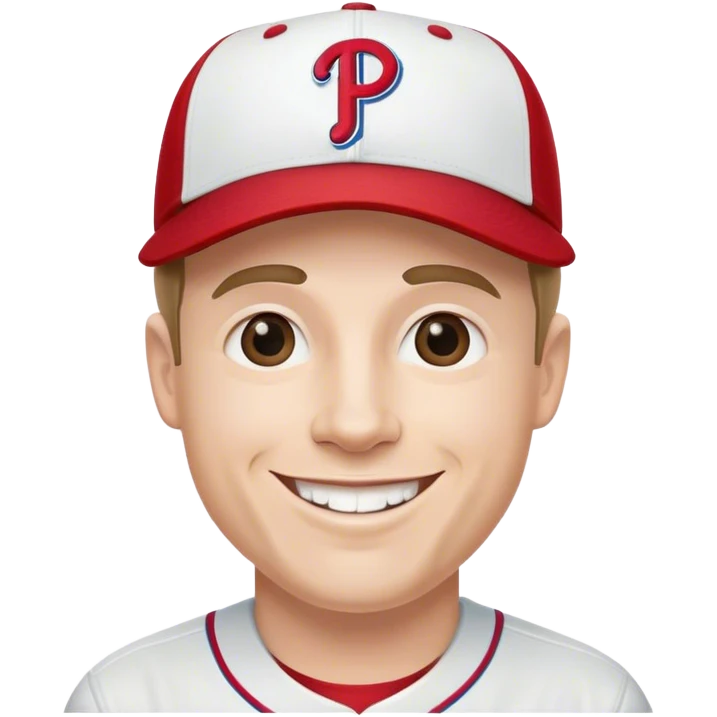 White Man smiling wearing a Philadelphia Phillies baseball cap emoji