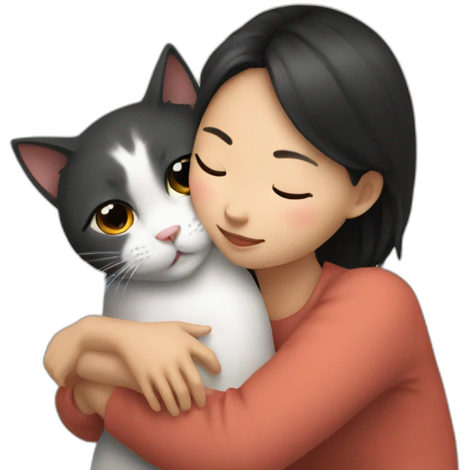 cat cuddles asian human girl emoji