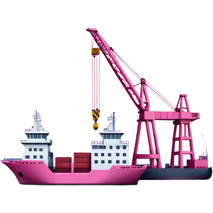 harbor scene with ship, dock, and port crane, all in pink tones, glossy finish, soft edges, subtle depth, Apple iOS emoji style, transparent background emoji