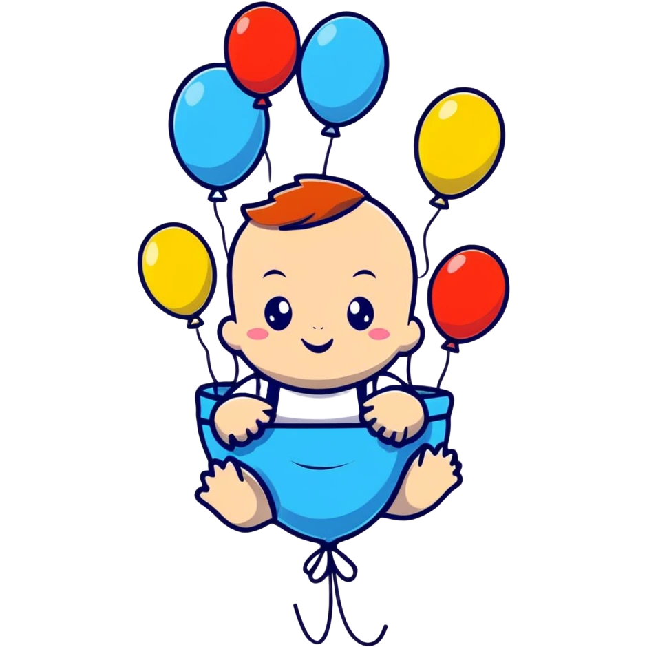 baby surrounded by floating pink balloons emoji