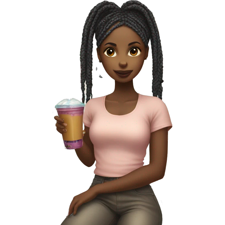 Black girl with box braids drinking a smoothie  emoji