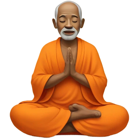an old yogi with a peaceful and meditative expression. The character should be wearing an orange robe, symbolizing traditional yogic attire. The yogi can be sitting in a lotus position emoji