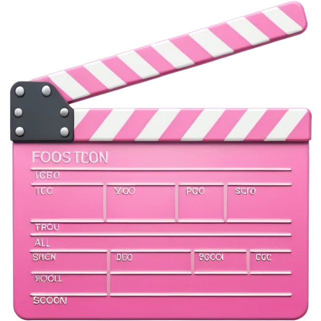  pink  pink clapperboard used in filmmaking, cute and stylish design with white details, open position, soft reflections, realistic or kawaii style, isolated on transparent background emoji