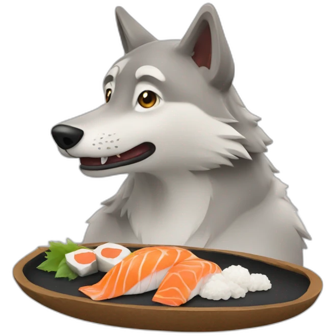 Loup qui mange des sushis  emoji