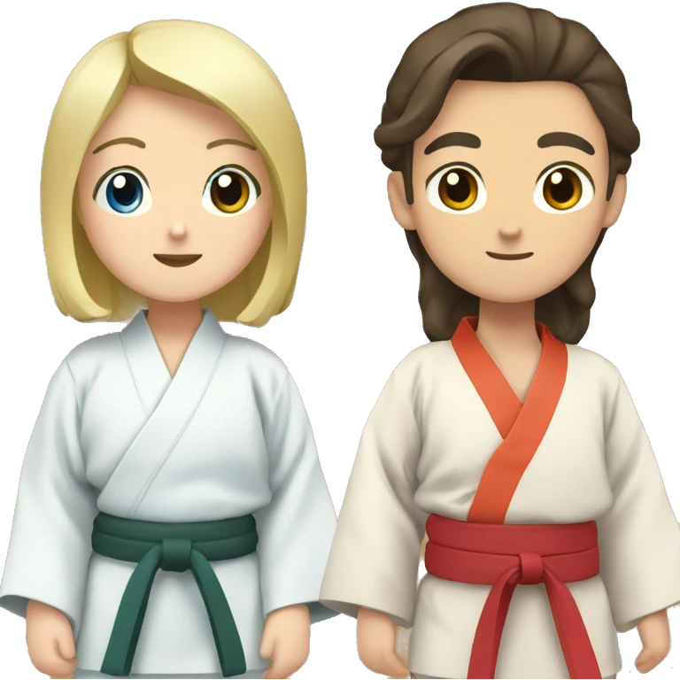 Man with  dark brown hair, and  blonde girl blue eyes in kimono judo emoji