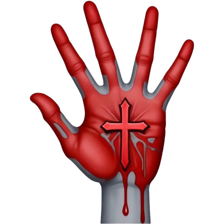bloody grey hand with upside down satanic cross on the palm  emoji