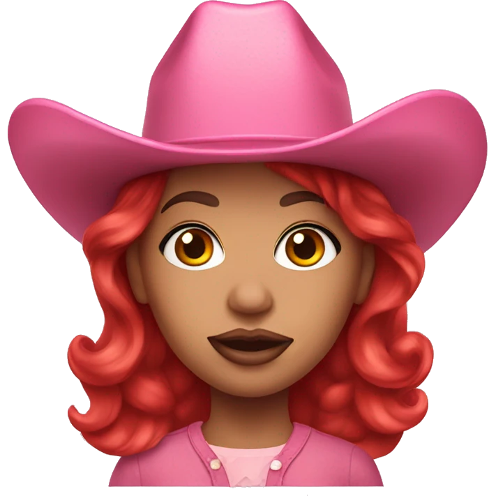 Red hair girl with drag queen makeup wearing a pink cowboy hat emoji