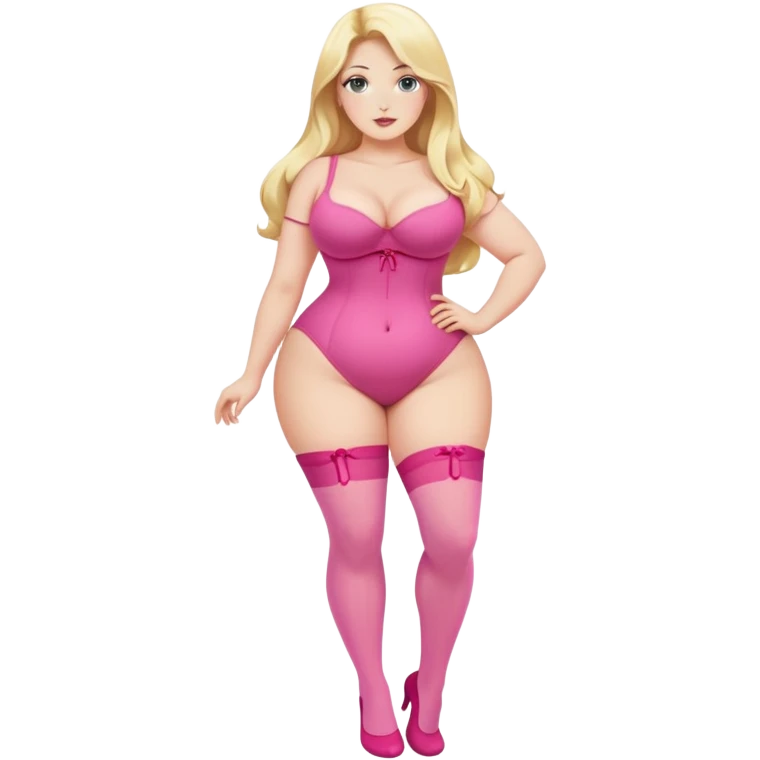 Very curvy blonde woman with long hair wearing pink stockings, hourglass figure emoji