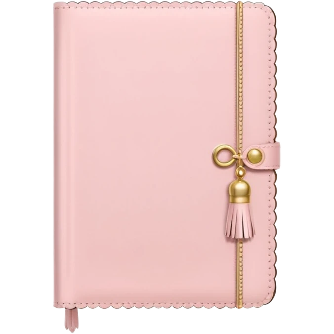 a soft pink journal with scalloped edges, tiny gold dot details, and a small tassel charm, cozy and elegant stationery vibe emoji