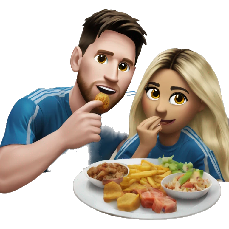 Messi and Karol G eating  emoji