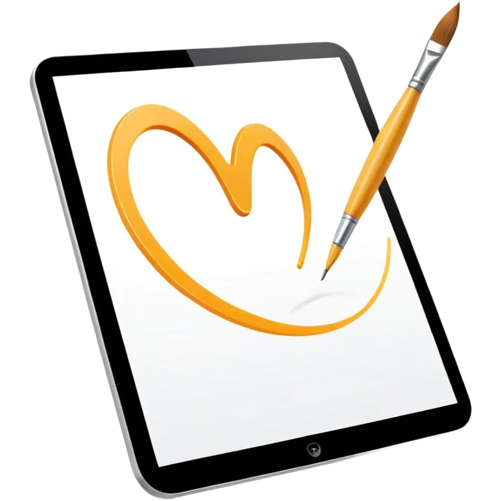 digital tablet paintbrush hovering above a smooth vector curve emoji
