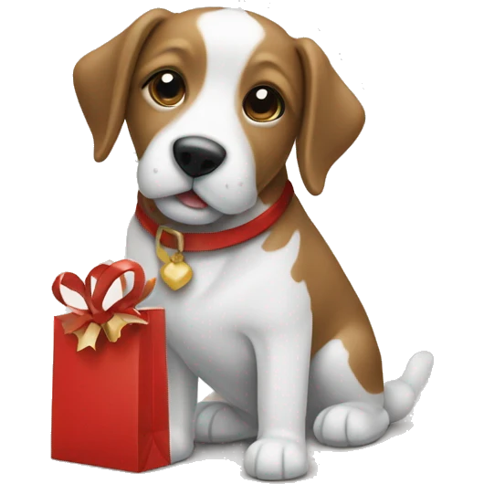 Christmas gift bag and white/brown dog emoji