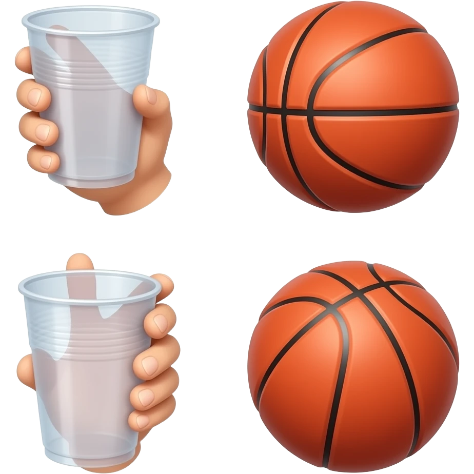 Realistic red dodgeball ball, add a plastic cup in hand emoji