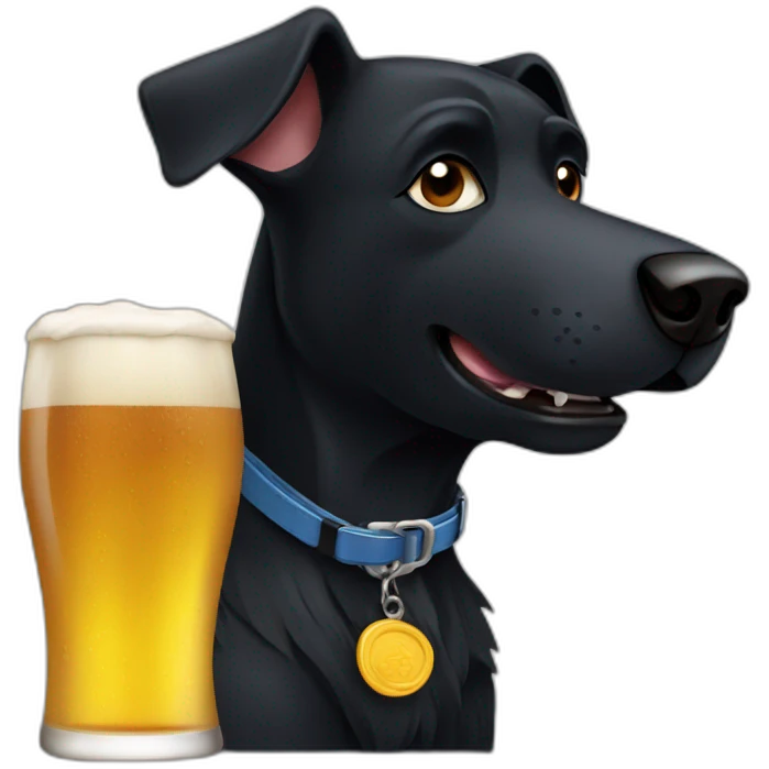 Black dog drinking beer emoji