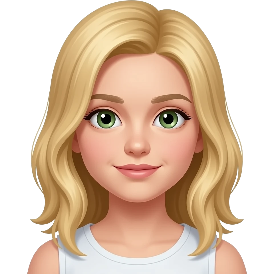 13 year old girl, blond hair that's slightly below to her armpits, green brown eyes emoji