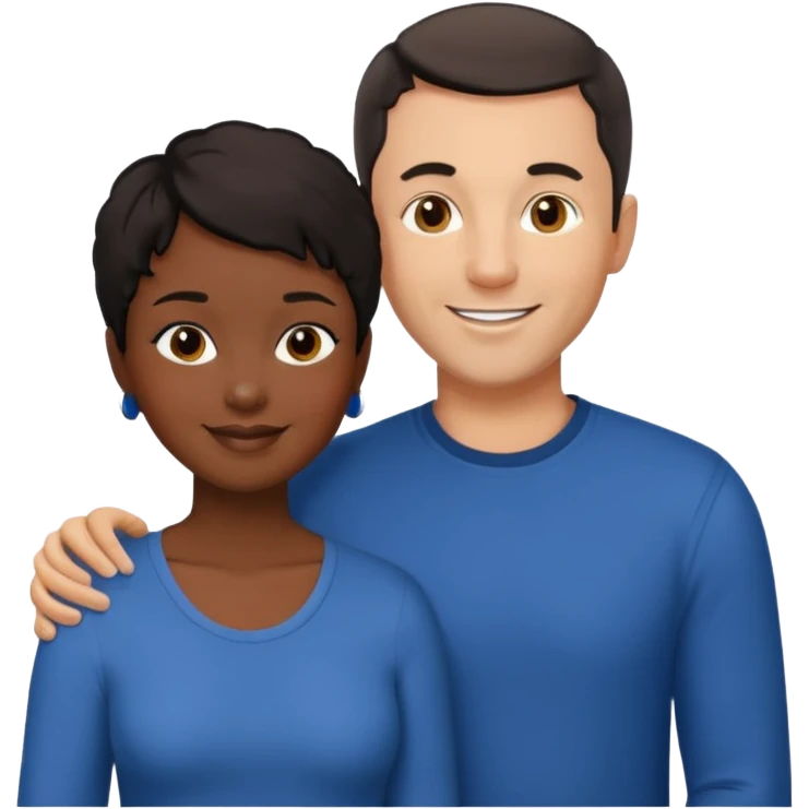 mixte couple black girl  with very short hair , dark haired white man around 40 years old emoji