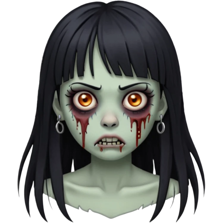 🧟‍♀️ faça igual esse emoji que coloquei só que com franja e piercing dos dois lado do nariz e no septo faça com cabelo longo preto e com a cara mais assustadora  emoji