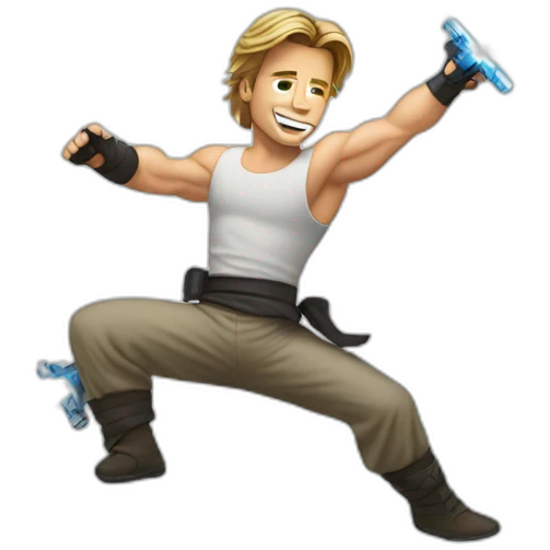 Brad pitt jumping with large lightsaber emoji