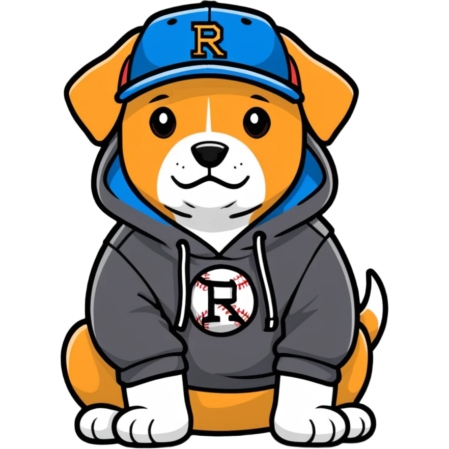 Dog with baseball cap hoodie and a Rolex  emoji