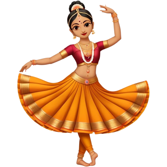 cinematic-realistic-bharatanatyam-dance-emoji,-depicted-as-an-elegant-classical-indian-dance-performance-with-graceful-poses,-intricate-costumes,-and-expressive-hand-gestures,-rendered-with-rich-textures-and-warm-dramatic-lighting, single dancer full body  emoji