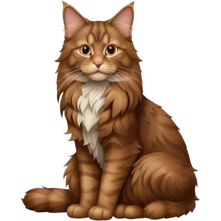 A high-resolution photo-realistic digital illustration of a brown maine coon cat, full body noble maine coon sitting emoji