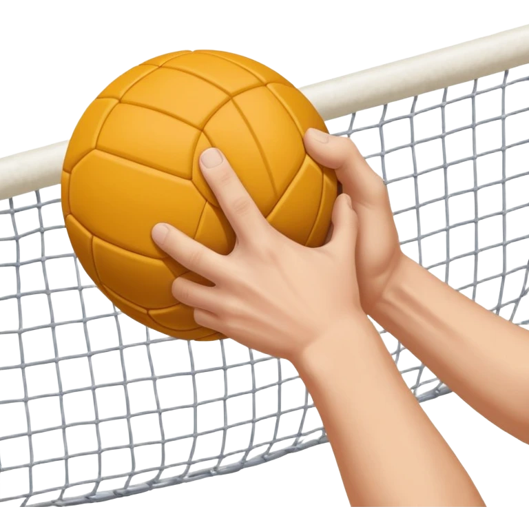 A close-up of a hand gripping a handball, with the handball gates visible in the background. The focus is on the texture of the ball and the strength of the grip, with the goal net slightly blurred to emphasize the anticipation of the throw. emoji