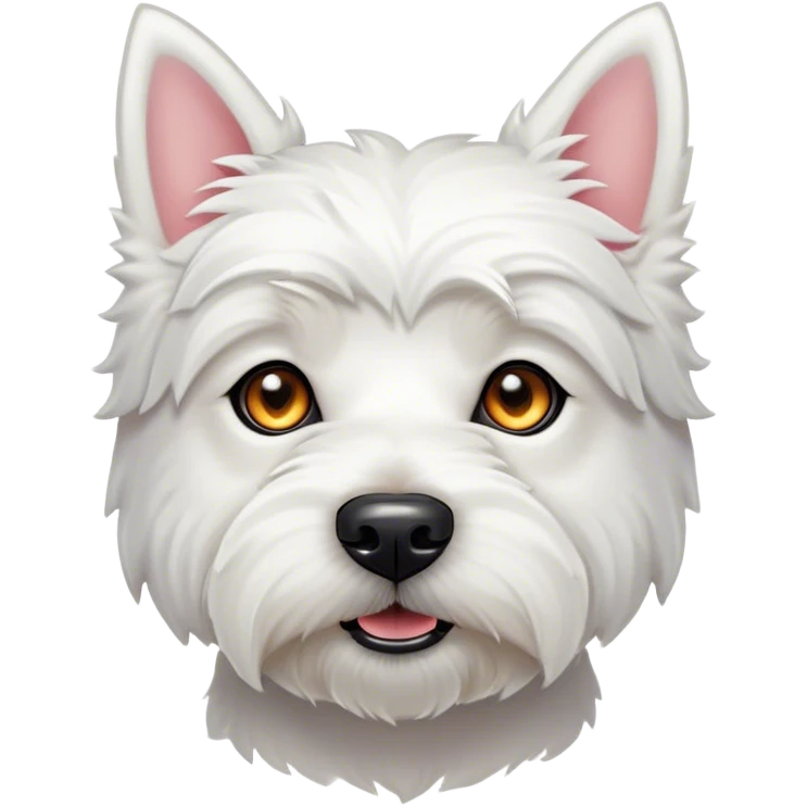 Cinematic Noble West Highland White Terrier Portrait Emoji, Poised and regal, with a compact, sturdy build and a pristine, well-groomed pure white coat, deep-set soulful dark eyes, Simplified yet sharp and sophisticated features, highly detailed, glowing with a soft, dignified glow, high shine, intelligent and loyal, stylized with an air of confidence, focused and attentive, soft glowing outline, capturing the essence of a watchful and determined companion, so majestic it feels as though it could trot out of the screen with effortless authority! emoji