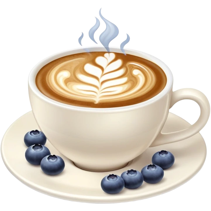 Cup of coffee with latte art and blueberries on a saucer emoji