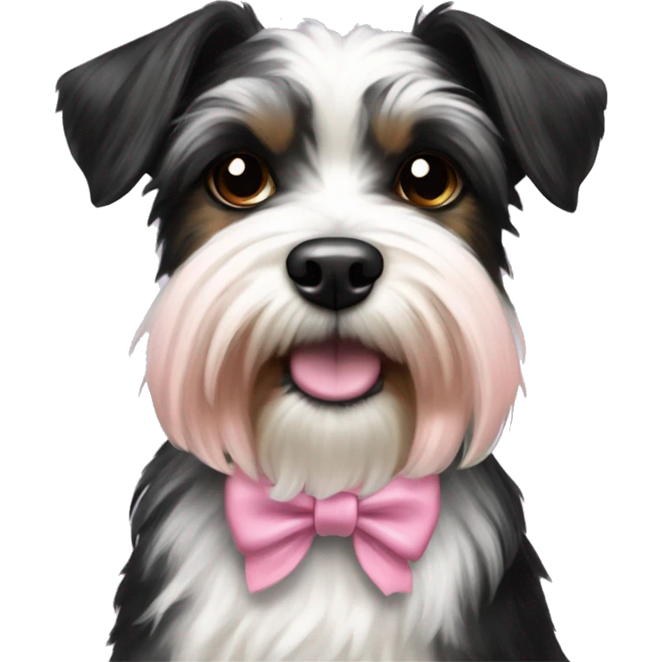 black and white Biewer Terrier with pink bow emoji