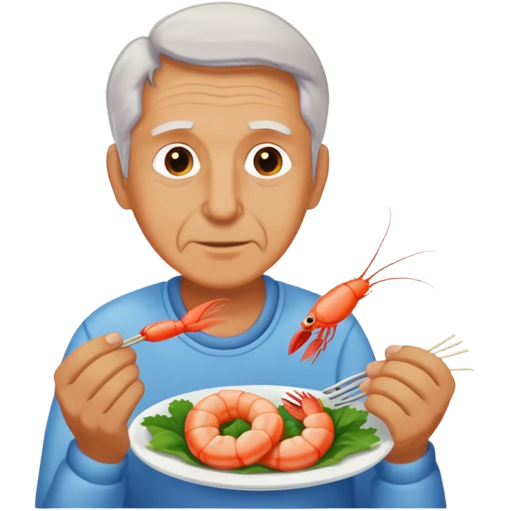 Older man eating shrimp emoji